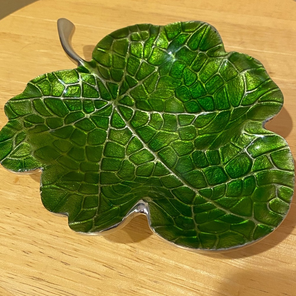 Mariposa green enamel leaf dish tray.